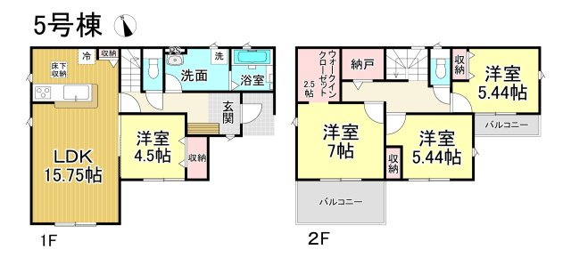【未完成物件　同施工物件ご案内可能】知多市にしの台 全5棟　の間取り|【5号棟】4LDK、土地面積:178.96㎡、建物面積:101.02㎡