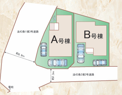 宇美町平和2丁目5492番　B号棟の区画図