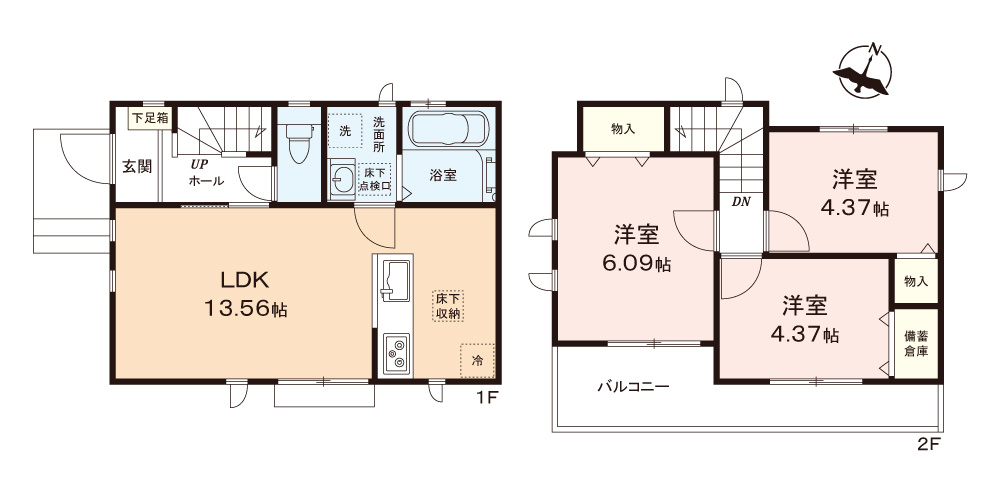 ふじみ野市亀久保の新築一戸建の間取り|南東向きで陽当たり良好な3LDK♪