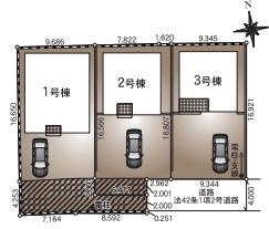 幸手市北第14　新築一戸建て　01　クレイドルガーデンの区画図|全3棟