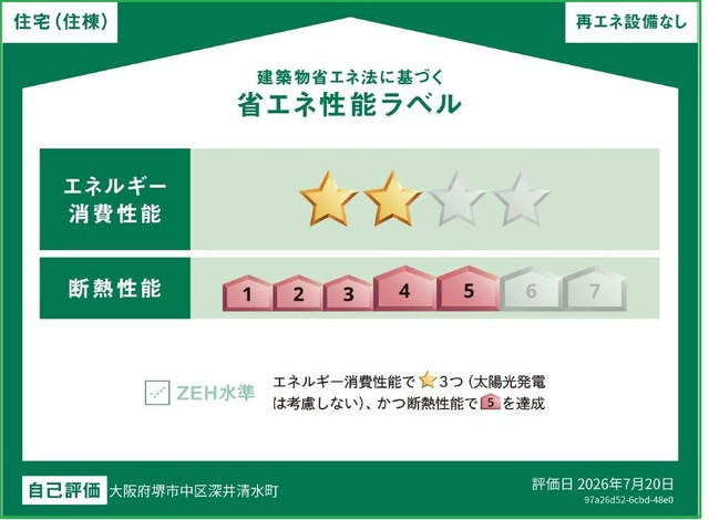 深井清水町アパート新築工事の省エネ性能ラベル
