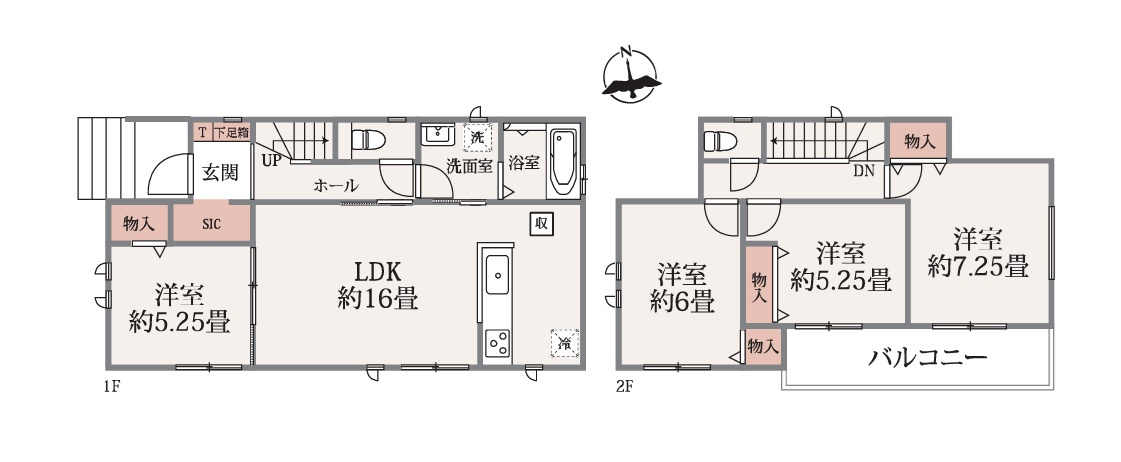 ハートフルタウン 　水戸市双葉台2丁目33番　Aの間取り|　
☆洗面室2WAY出入り口で水廻りコンパクト♪各部屋を最大限に広く使って頂けるよう、全居室に大容量の収納付き。全室明るい南向きです！
