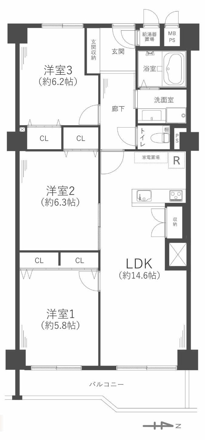 日商岩井芦屋翠ヶ丘マンションの間取り