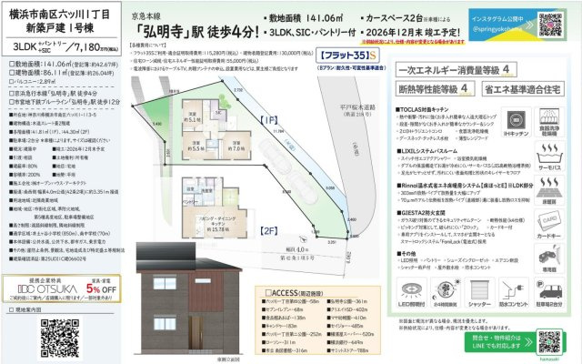 横浜市南区六ツ川1丁目 中古戸建て【仲介手数料無料】カースペース2台