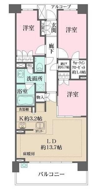ザ・パークハウス新川崎の間取り|間取りです。