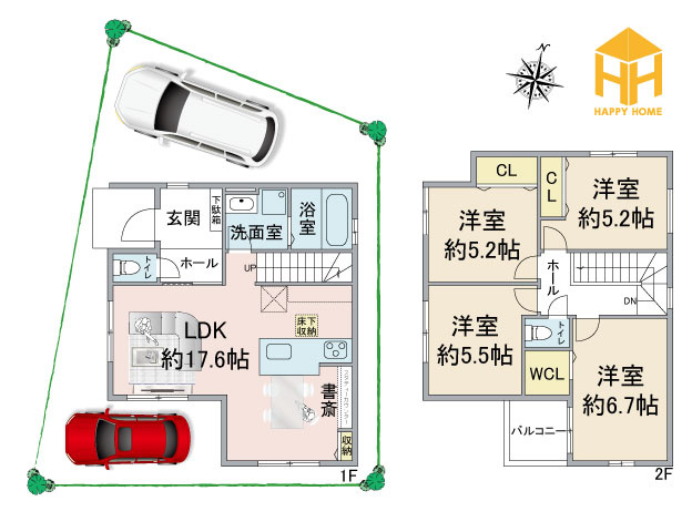 テラシエ鹿塩1丁目新築一戸建て│4LDK+駐車２台可の間取り|※現況と図面が異なる場合現況を優先いたします。