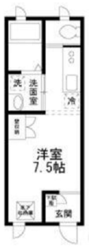シエールの間取り|間取り　2面採光南向きバストイレ別独立洗面台付の1R洋室7.5帖