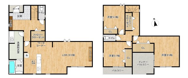 三木市志染町中自由が丘1丁目　7期1号棟の間取り