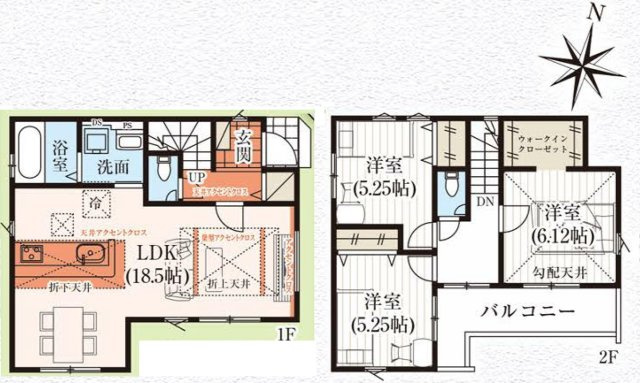 三郷市戸ケ崎　新築戸建　全1棟の間取り|リビング広々18.5帖・WIC付の3LDKの邸宅