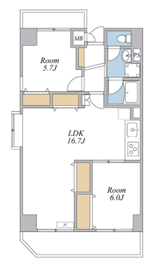 CREA・Hの間取り|3方向角部屋の2LDK