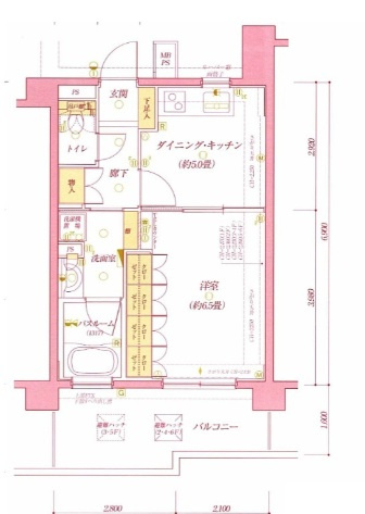 クリオ多摩川ラ・モードの間取り|間取り　東向きバルコニーの1DK