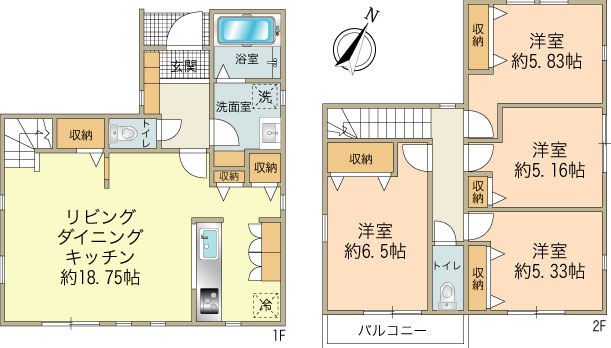 4LDK、5980万円、建物面積：95.58㎡、敷地面積：170.15㎡