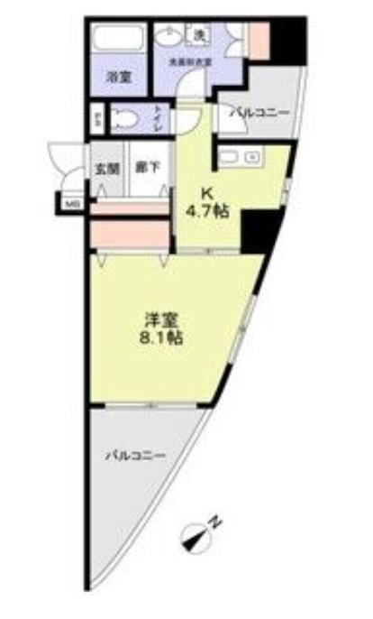 サニークレスト南蒲田の間取り|南東向き角部屋の1DK