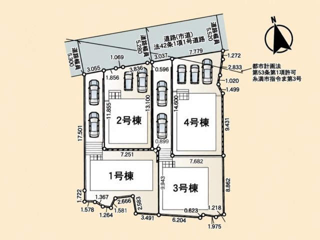 クレイドルガーデン糸満市照屋　第３・４号棟の区画図|区画図／接道状況：北側5.2～5.5ｍ