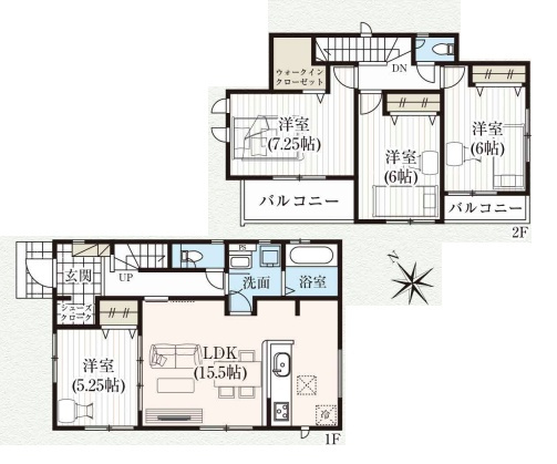 八幡市美濃山御幸　新築一戸建ての間取り