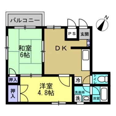 DKが５．５帖の２DKの間取りです。北西向き１階です♪