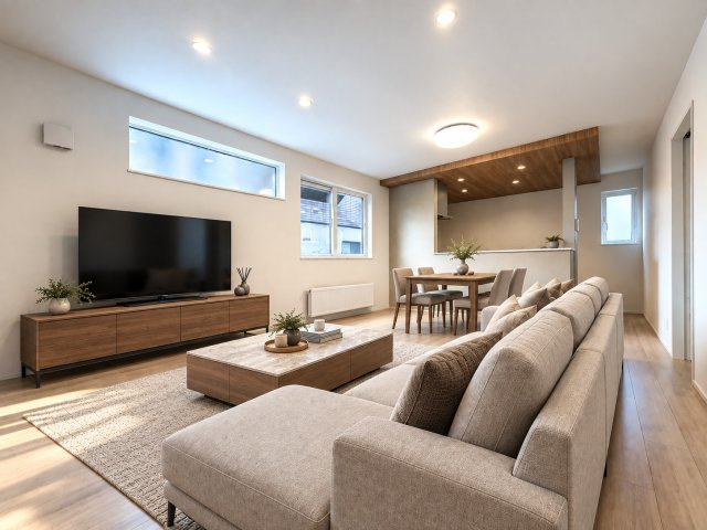 【新築戸建】札幌市西区西野6条5丁目3棟の居間・リビング|AIによる生成画像