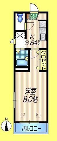 ドミール千歳烏山の間取り|洋室8帖の広い１Ｋ　角部屋2面採光