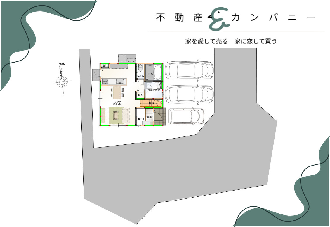 高岡町の新築戸建①　松山市高岡町新築戸建の区画図