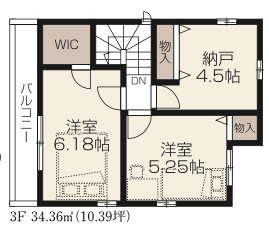 【仲介手数料無料】所沢市旭町２期全３棟Ｂ号棟　所沢市の不動産なら西武ハウジングの間取り