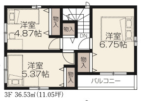 【仲介手数料無料】所沢市旭町２期全３棟Ｃ号棟　所沢市の不動産なら西武ハウジングの間取り