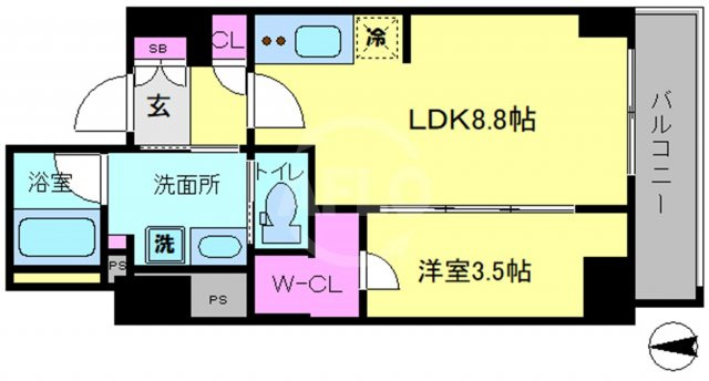 シーズンフラッツ靭本町の間取り|シーズンフラッツ靭本町　開放感のある間取り