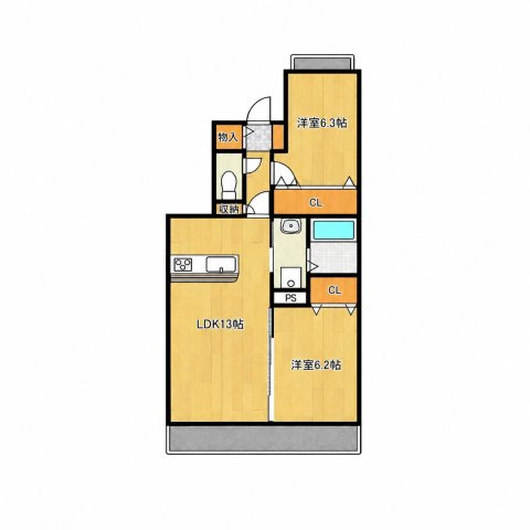 久留米市北野町高良の賃貸マンションの間取り