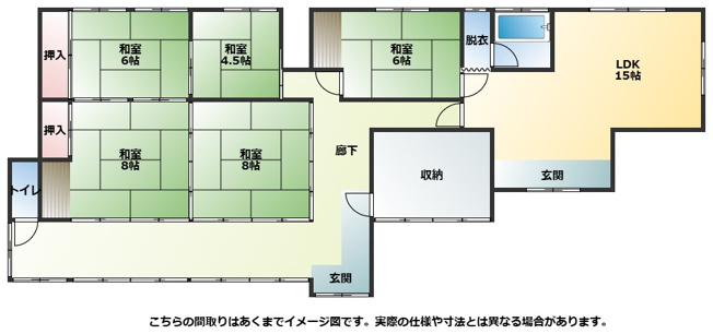 【間取り】 | 館林市上赤生田町　田んぼ付き　平家5LDK