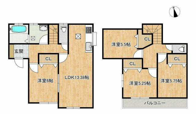宇都宮市西原町　4ＬＤＫ　中古住宅の間取り