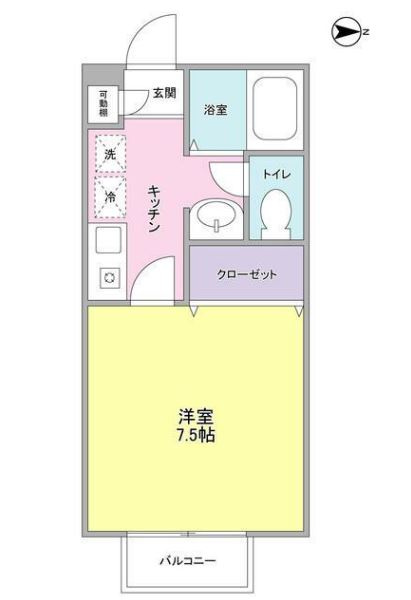 カーサ寿（コトブキの間取り|間取り　東向きの1K洋室7.5帖バストイレ別独立洗面台