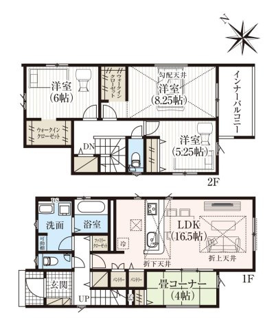 高知市潮新町2丁目　新築戸建  2号棟　（全2区画）　の間取り|3LDK+FC+WIC×2＋パントリー×2
建物面積　111.16㎡（約33.62坪）１階　55.48㎡　2階　55.68㎡
※インナーバルコニー　6.62㎡含