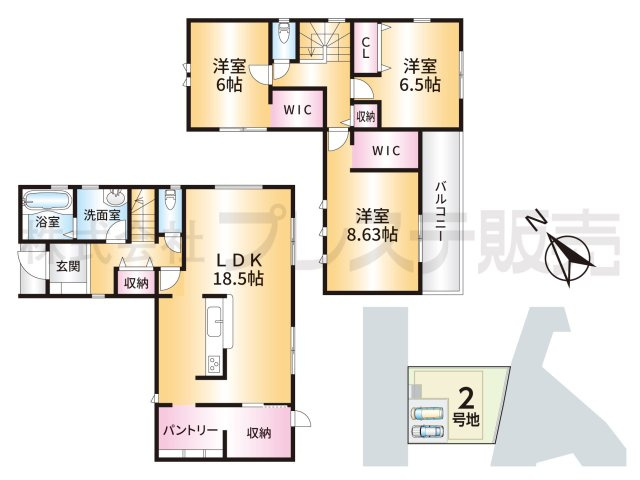 生駒市中菜畑２丁目の新築一戸建 全５区画の間取り|２号地間取図