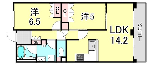甲子園六石町ハイツの間取り