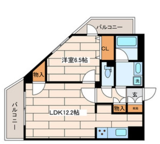 レジデンス新蒲田スクエアの間取り|西向きバルコニー北西角部屋45平米超えの1LDK
