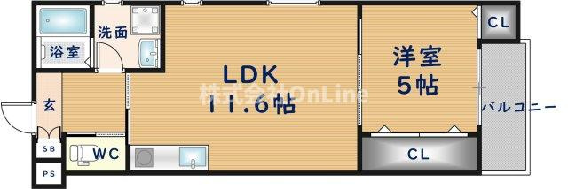 東大阪市衣摺１丁目のアパートの間取り