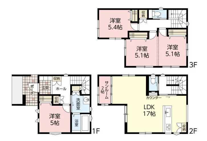 佐伯区三筋2丁目　№37267の間取り|４ＬＤＫ＋サンルーム
