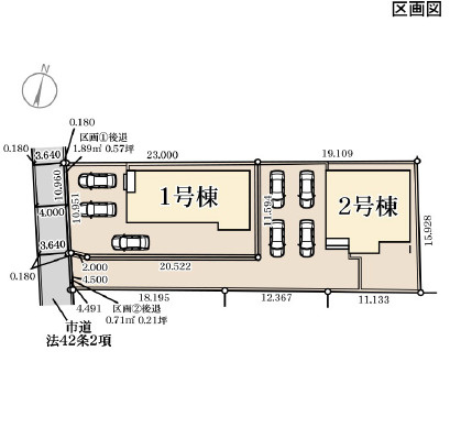 第1かすみがうら市下稲吉　新築戸建て　1号棟の区画図|敷地261.01㎡の整形地。駐車も余裕があり、暮らしやすい住まいです。
