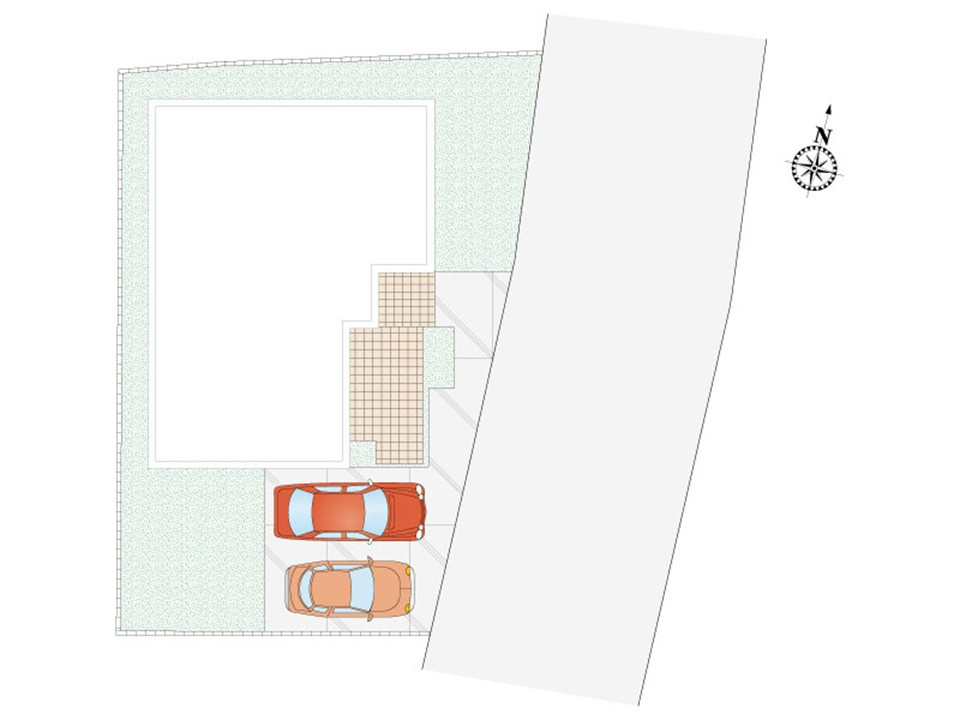 【４号棟　配置図】並列で2台駐車可能です。閑静な住宅街の為、運転が苦手な方でも焦らず駐車できます。