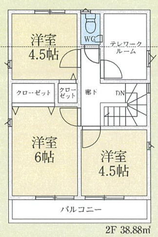 【仲介手数料無料】所沢市所沢新町第５　２号棟　所沢市の不動産なら西武ハウジングの間取り