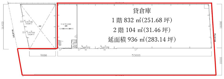 門真市三ツ島5丁目貸倉庫176万円の区画図