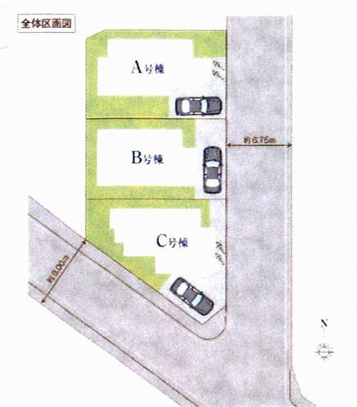 横浜市青葉区大場町　新築戸建全3棟の区画図