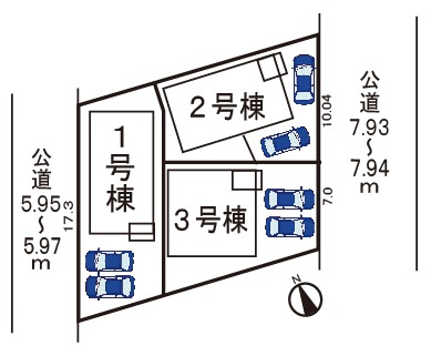 小牧市藤島２丁目　新築戸建　２号棟の区画図|駐車場２台可