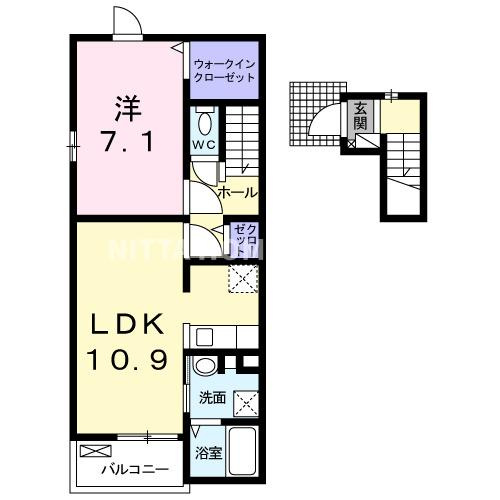 丹波篠山市大沢新のアパートの間取り|最上階の角部屋◇広めの１ＬＤＫのお部屋★
