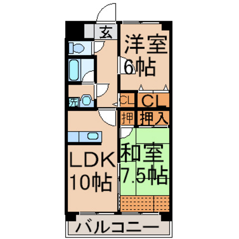 東大和市清水５丁目の賃貸マンションの間取り