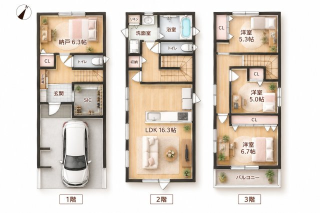 池田1丁目　新築一戸建ての間取り|間取り図はいかがですか？ご希望を叶える間取りですか？リビングの広さは？水回りの位置は？カウンターキッチン？など色々な情報が集約されています。弊社では資金計画・住宅ローンなどのご相談も承っております。