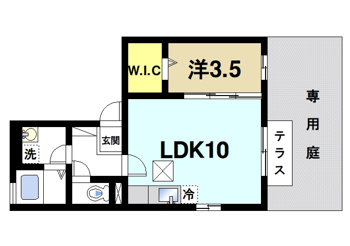 アンビエンテの間取り|お一人暮らしにピッタリの1Ｋのお部屋です。