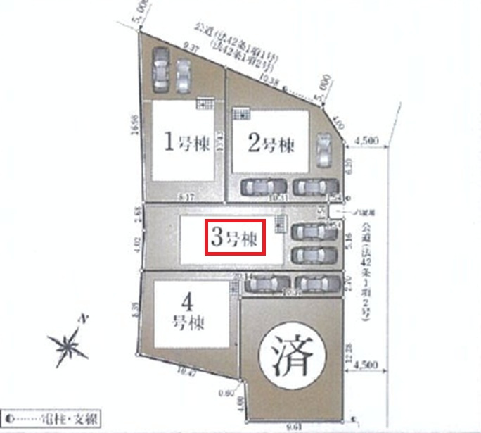 清瀬市下宿2丁目・全5棟　新築一戸建　3号棟の区画図|【全5棟・3号棟】
並列駐車2台可(車種制限あり)です。