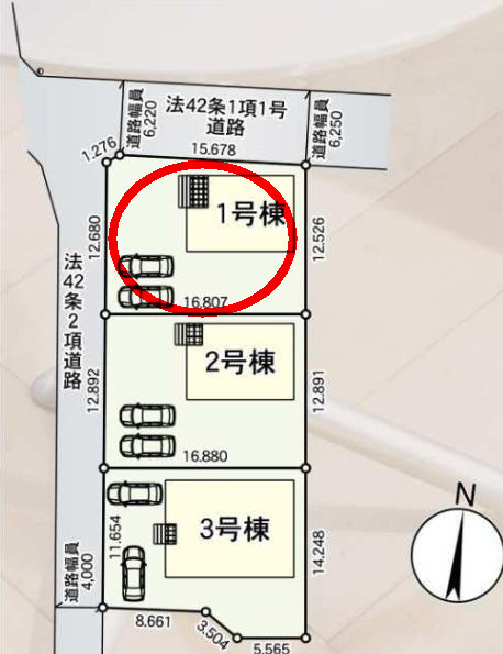 クレイドルガーデン前橋市公田町第１　１号棟の区画図|駐車場２台以上ご用意しています！
並列駐車なので、車の出し入れもしやすいですよ！