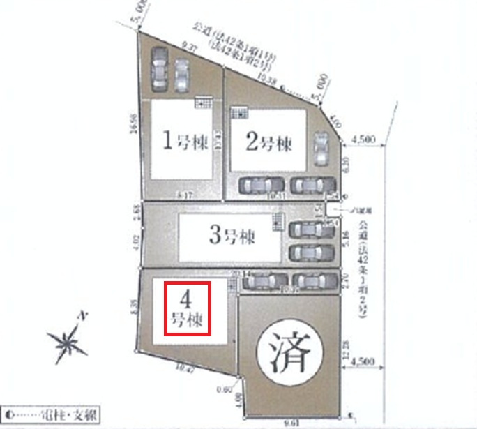 清瀬市下宿2丁目・全5棟　新築一戸建　4号棟の区画図|【全5棟・4号棟】
縦列駐車2台可です。