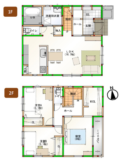 【間取り】 | 東大阪市花園西町2丁目 | 2階建【3LDK＋駐車スペース】ZEH水準省エネ住宅☆オール電化☆敷地間口広々整形地☆食洗機・浴室乾燥機完備☆大容量のSCL・寝室に広いWICL完備！※同仕様モデルハウスのご内覧可能です♪